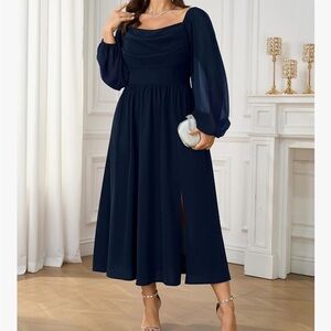 Chic Long Sleeve Navy Dress
